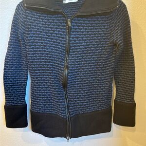 Vince Navy and Black Zip Front Knit Cardigan